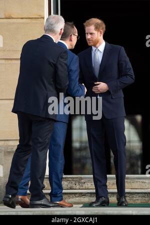 Le Prince Harry, duc de Sussex, patron de la Rugby football League, accueille la coupe du monde de rugby 2021 au Buckingham Palace de Londres le 16 janvier 2020. Banque D'Images