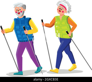 Nordic Walking exercice Senior couple Vector Illustration Illustration de Vecteur