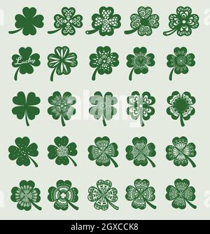 25 feuilles de Clover pour élément de conception, gravure, impression sur le produit et ainsi de suite. Illustration vectorielle Illustration de Vecteur