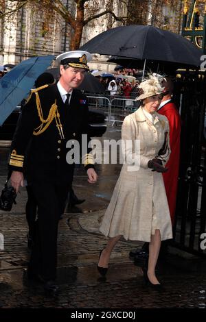 La princesse Anne, la princesse royale, le mari Tim Laurence arrivent au service de célébration de l'anniversaire du mariage de diamants de la reine Elizabeth II et du prince Philip, duc d'Édimbourg à l'abbaye de Westminster à Londres. Banque D'Images