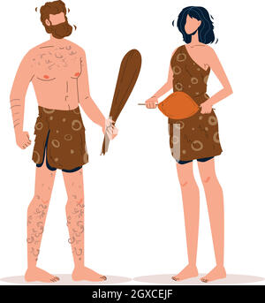 Caveman primitive Homme parlant avec la femme Vector Illustration de Vecteur