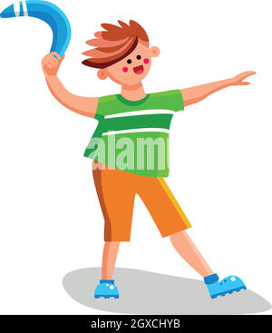 Illustration du vecteur de l'équipement de jeu Boomerang de lancement de garçon Illustration de Vecteur