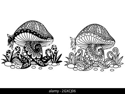 Deux styles de champignon pour élément de conception. Illustration vectorielle Illustration de Vecteur