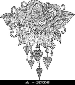 Résumé deux coeur de rêve Catcher pour l'élément de design, livre de coloriage, carte de Valentin, invitation de mariage. Illustration vectorielle, épaisseur de contour modifiable. Illustration de Vecteur