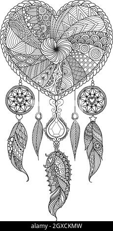 Collection de rêve en forme de coeur d'art de ligne pour livre de coloriage, page de coloriage, gravure et élément de design. Illustration vectorielle. Illustration de Vecteur