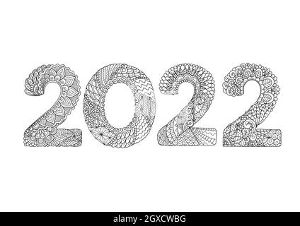 Mandala art de 2022, bonne année, pour livre de coloriage, page de coloriage, gravure, coupe de papier et ainsi de suite. Illustration vectorielle Illustration de Vecteur