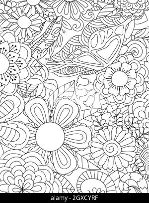 Fleurs abstraites pour le fond, livre de coloriage, page de coloriage avec la taille 8.5x11. Illustration vectorielle. Illustration de Vecteur