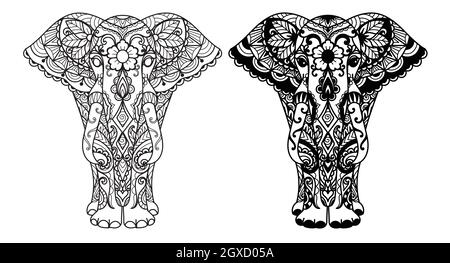 Deux styles de mandala éléphant pour l'impression, la gravure, le livre de coloriage et ainsi de suite. Illustration vectorielle. Illustration de Vecteur