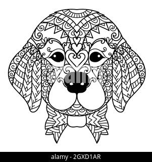 Mandala mignon Golden retrever chien chiot pour l'impression sur le produit, gravure, livre de coloriage et ainsi de suite. Illustration vectorielle. Illustration de Vecteur