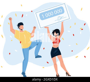 Jackpot Gagnez de l'argent Lucky Boy and Girl couple Vector Illustration de Vecteur