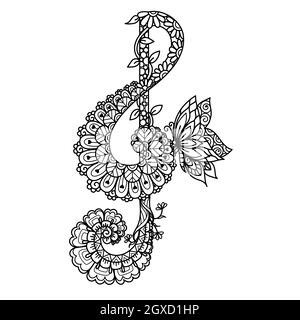 Mandala Treble clef pour l'impression sur produit, gravure, coupe de papier, découpe au laser ou page de coloriage adulte. Illustration vectorielle. Illustration de Vecteur