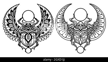 Lignes épurées scarabée égyptienne, Carabaeus sacer, pour colorier les pages, découpe au laser, découpe au papier, gravure ou impression sur des produits. Illustration vectorielle Illustration de Vecteur