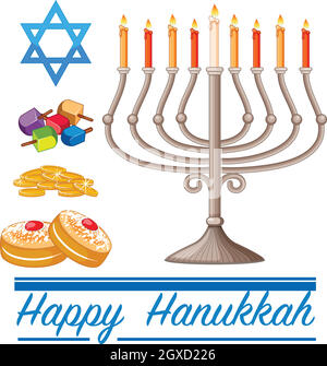 Joyeux thème Hannukkah avec beignets et lumières Illustration de Vecteur