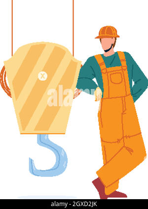 Près de Crane Hook rester travailleur de construction Vector Illustration de Vecteur