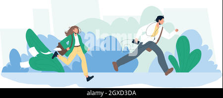 Personne tardive Homme et femme en train de courir sur Street Vector Illustration de Vecteur