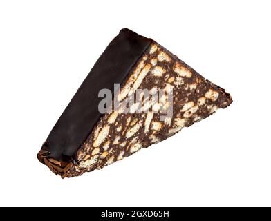 Gâteau en mosaïque avec chocolat et biscuits sur fond blanc isolé Banque D'Images