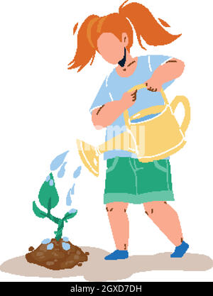 Plantant et arrosoir Girl Child Vector Illustration de Vecteur