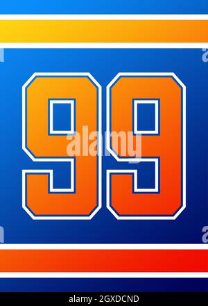 Panneau en jersey de sport brillant numéro 99 bleu et orange Banque D'Images