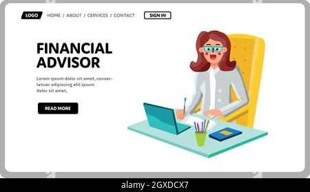 Conseiller financier travaille dans Office Workplace Vector Illustration de Vecteur