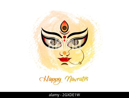 Happy Navratri, la déesse Durga face dans Happy Durga Puja Subh Navratri bannière religieuse indienne de tête arrière-plan avec le luxe de boucle d'oreille dorée. Isolé Illustration de Vecteur