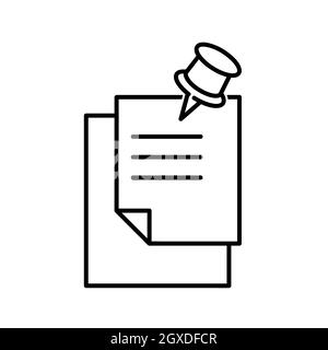 Document avec icône plate de symbole d'épingle. Pictogramme pour le Web. Trait. Isolé sur fond blanc. Vecteur eps10 Banque D'Images