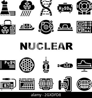 Les icônes de la collection d'énergie nucléaire définissent le vecteur Illustration de Vecteur