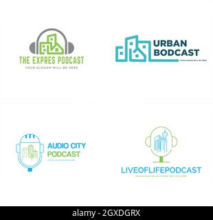 Ensemble moderne de podcast bâtiment urbain logo design Illustration de Vecteur