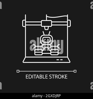 les robots 3d impriment une icône linéaire blanche pour le thème sombre Illustration de Vecteur