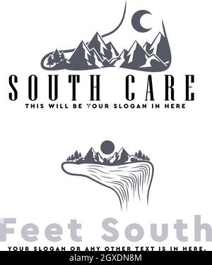 Ensemble de soins des pieds montagne voyage aventure logo Illustration de Vecteur