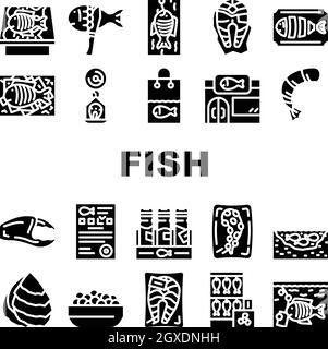 Fish Market Product Collection Icons Set Vector Illustration de Vecteur