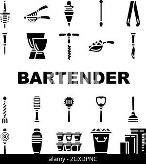 Ensemble d'icônes de la collection d'accessoires Bartender Vector Illustration de Vecteur