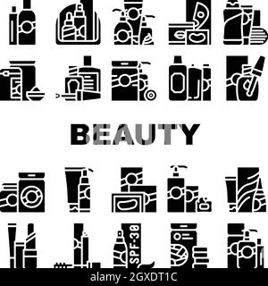 Produits de beauté maquillage Collection icônes Set Vector Illustration de Vecteur