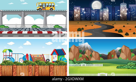 Ensemble de scènes dans le cadre de la nature Illustration de Vecteur