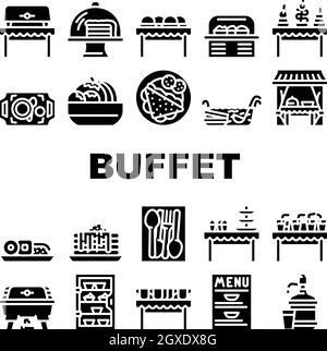 Ensemble d'icônes de la collection de plats et boissons sous forme de buffet Vector Illustration de Vecteur