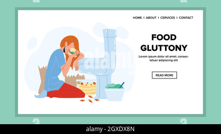 Jeune femme avec la nourriture gluttony problème Vector Illustration de Vecteur