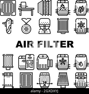 Les icônes de collecte d'accessoires de filtre à air définissent le vecteur Illustration de Vecteur