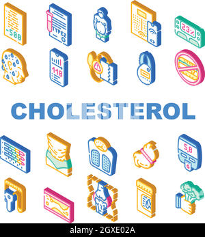 Cholestérol surpoids Collection Icons Set Vector Flat Illustration de Vecteur