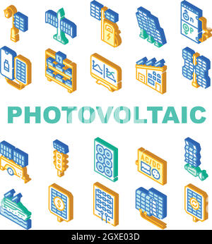 Les icônes de la collection d'énergie photovoltaïque définissent les illustrations vectorielles Illustration de Vecteur