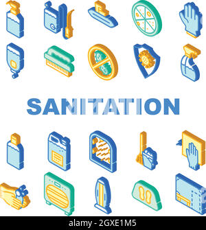 Collection d'accessoires sanitaires icônes jeu d'illustrations vectorielles Illustration de Vecteur