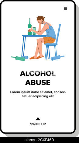 Abus d'alcool l'homme s'assoit à la table avec Drinks Vector Illustration de Vecteur