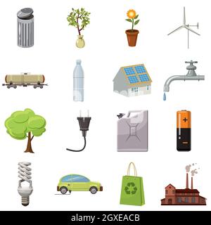 Écologie icons set dans un style cartoon isolé sur fond blanc Banque D'Images