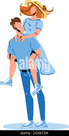 Homme tenant fille Piggyback jouant à Game Vector Illustration de Vecteur