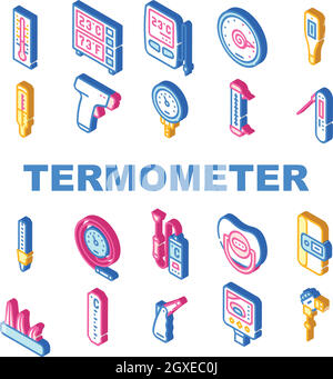 Les icônes de collecte de thermomètre définissent la couleur vectorielle Illustration de Vecteur