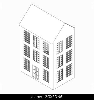 Icône de bâtiment à trois étages de style 3D isométrique isolée sur fond blanc Banque D'Images