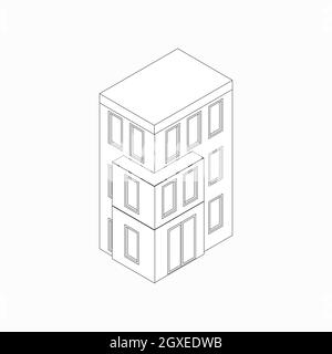 Icône de bâtiment de faible hauteur dans un style 3D isométrique isolé sur un arrière-plan blanc. Maison à trois étages Banque D'Images