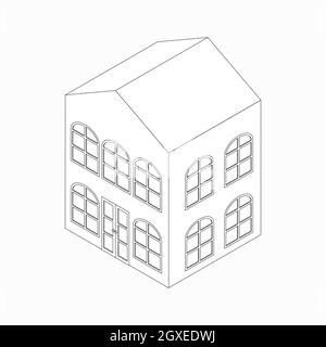 Immeuble d'appartements avec icône de fenêtres voûtées dans le style 3D isométrique isolé sur fond blanc Banque D'Images