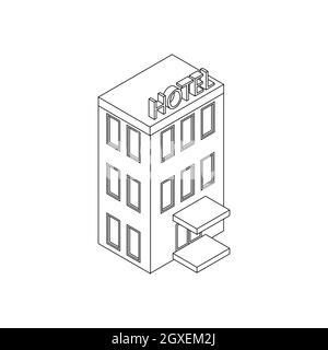 Icône de bâtiment de l'hôtel de style 3D isométrique isolée sur fond blanc Banque D'Images