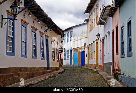 SAO JOAO DEL REI, MINAS GERAIS, BRÉSIL - 25 JANVIER 2020 : rue typique du centre historique Banque D'Images