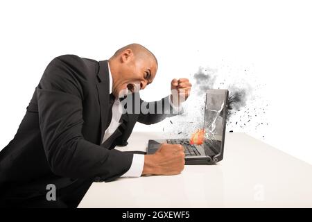 Concept de stress et de frustration causés par un ordinateur Banque D'Images