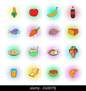 Icônes de la cuisine dans le style pop-art isolé sur blanc Banque D'Images